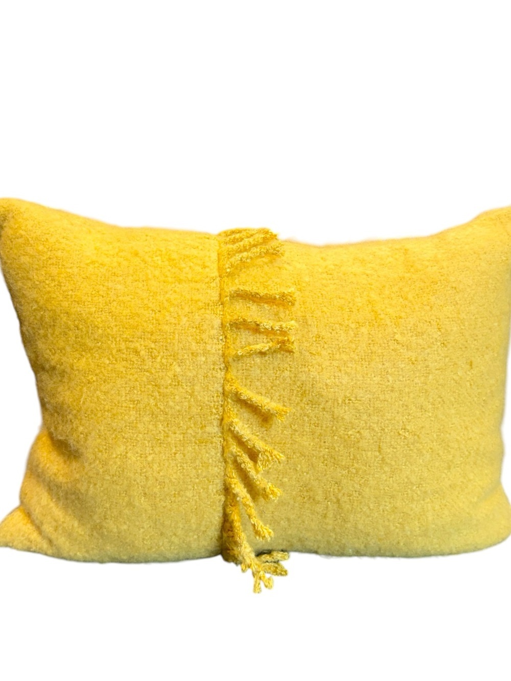 Pottery Barn mustard yellow fringe throw pillow 14”x20”